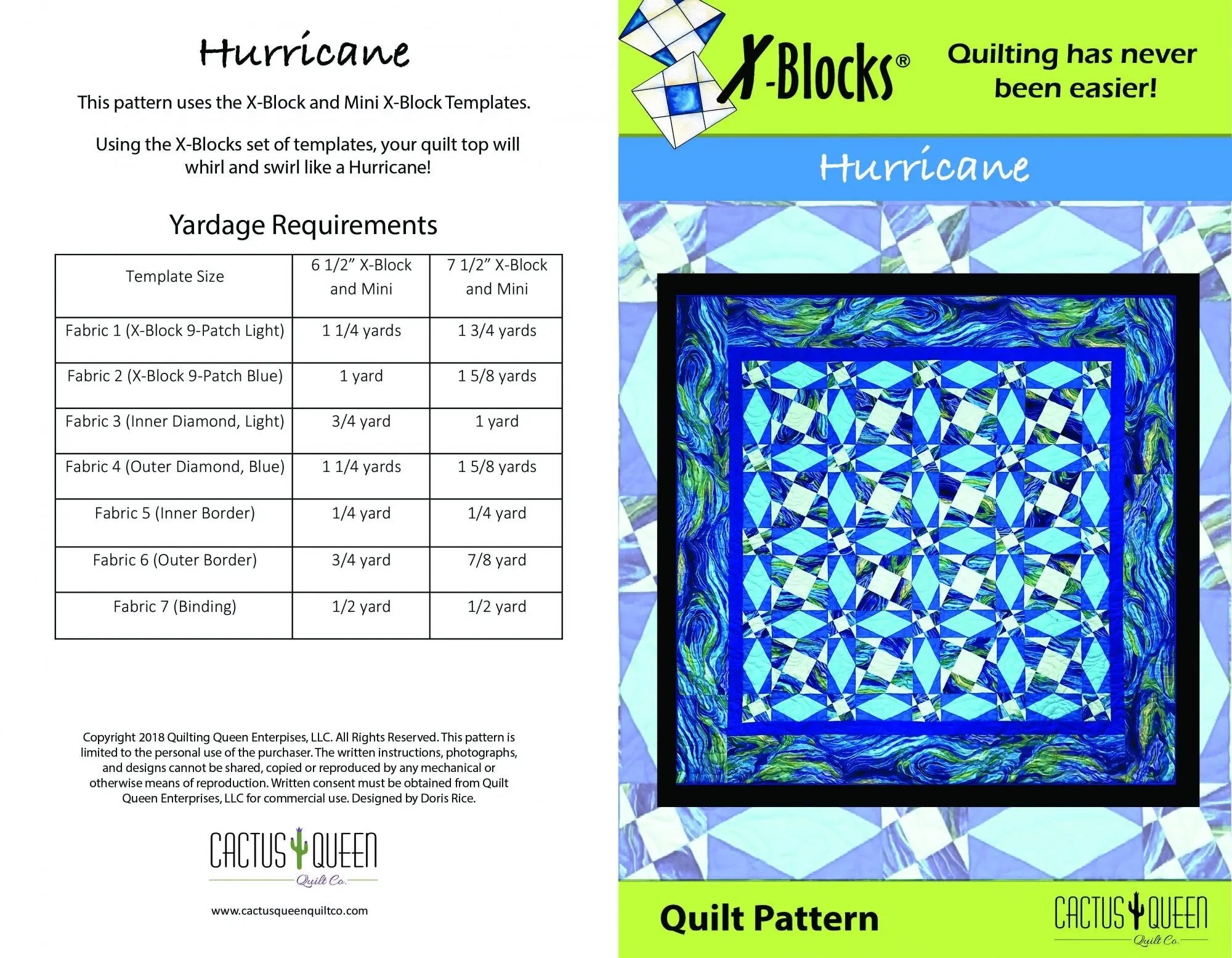 X-Block Hurricane Pattern Cactus Queen Quilt Company