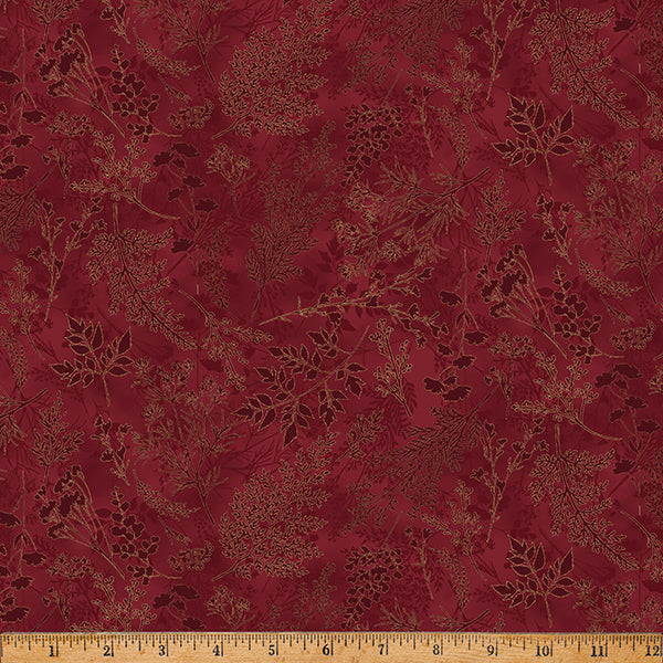 Harvest Bouquet Maroon Tossed Leaves Cotton 43"/44" Fabric Per Yard