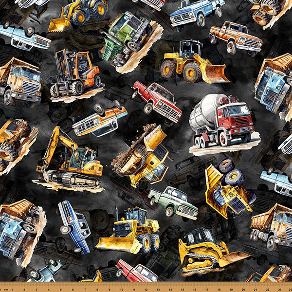 Black Trucks Hammer Down 43"/44" Fabric Per Yard