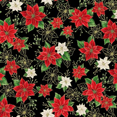 Blooming Holidays Elegant Poinsettias Gold Cotton 43"/44" Fabric Per Yard