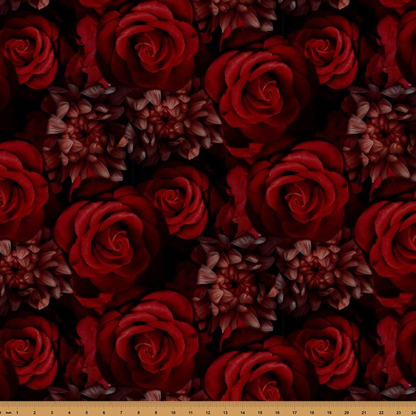 Graveyard Blooms Packed Roses Crimson 44"/45" Cotton Fabric Per Yard