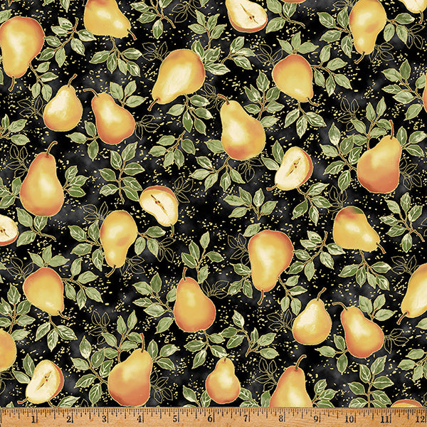 In a Pear Tree Black Gold 44"/45" Fabric per Yard