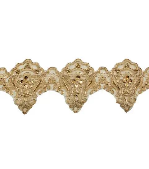Yaya Han Sew on Fae Lace Trim with Beads 5" Gold - Per Yard Famore