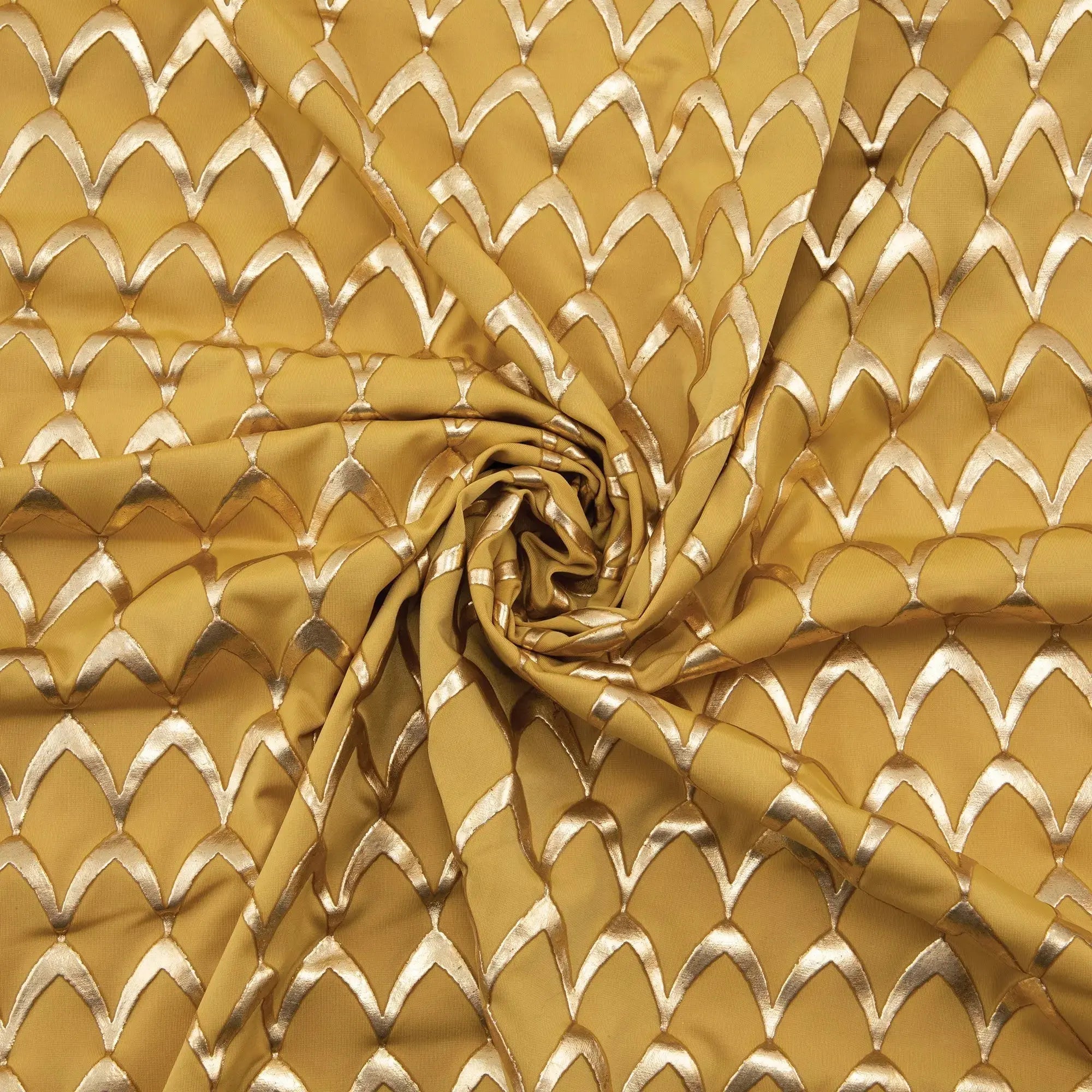 Yaya Han Stretch Rubber Metallic Scales Gold Fabric Per Yard