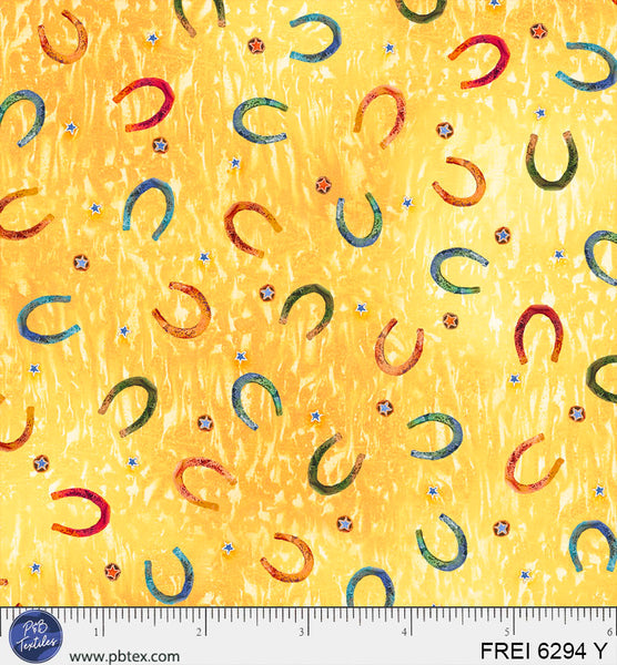 Yellow Free Rein Tossed Horseshoes 44"/45" Cotton Fabric Per Yard