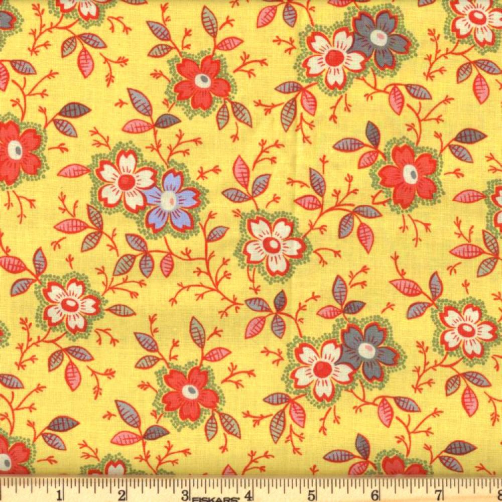 Yellow Happy Floral 45" Wide Cotton Fabric Per Yard