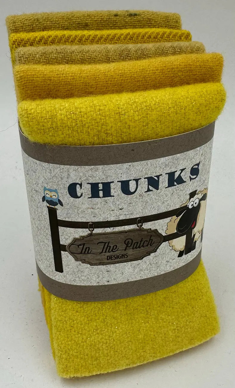 Yellow Wool Chunks 5pc 9in x 10in - Linda's Electric Quilters