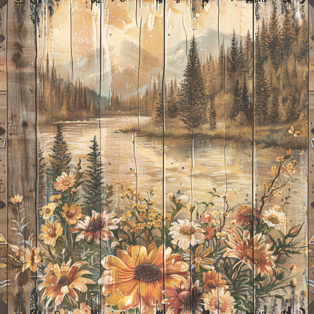 Yellowstone on Rustic Wood Fabric Panel 9 QuiltingFabricPanels