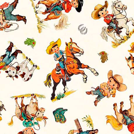 Yippie Ki Yay! Cowboy/Cowgirl Toss Cream Cotton 44"/45" Fabric Per Yard