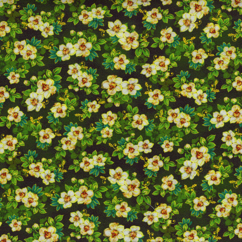 Oasis Fabrics Noel Christmas mini floral green cotton 3 yard pack