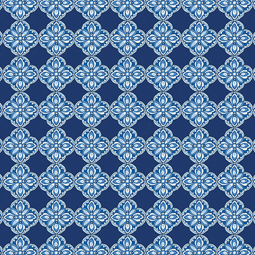 Bluesette - Diamond Medallion - Dark Blue 44" / 45" Fabric Per Yard
