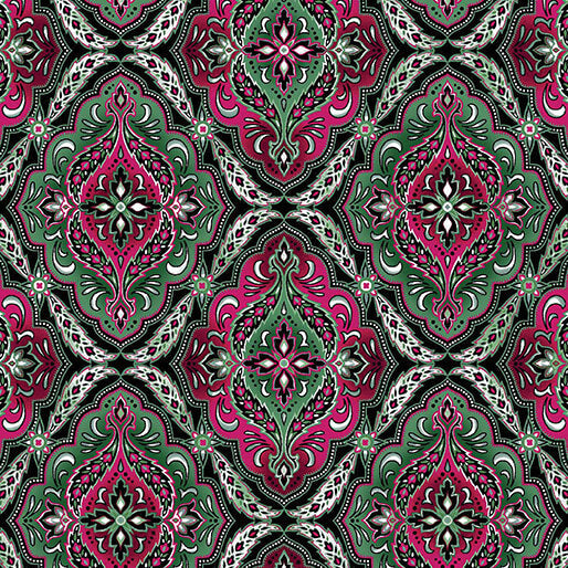 Winterberry Floral - Medallion - Green 44" / 45" Fabric Per Yard