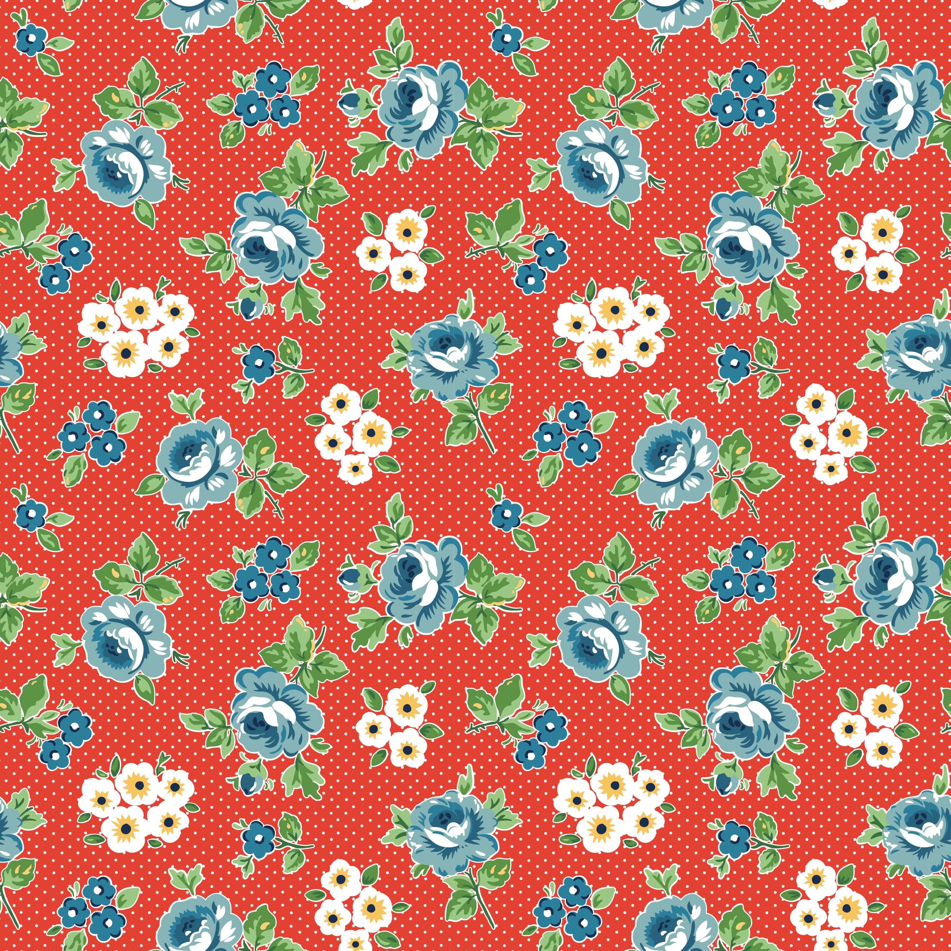 Flower Market - Hand Picked - Red 44" / 45" Fabric Per Yard