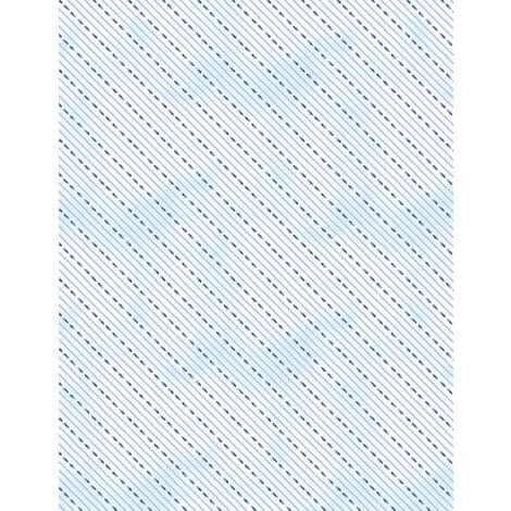 Dreaming in Blue - Dashed Stripes - White 44" / 45" Fabric Per Yard