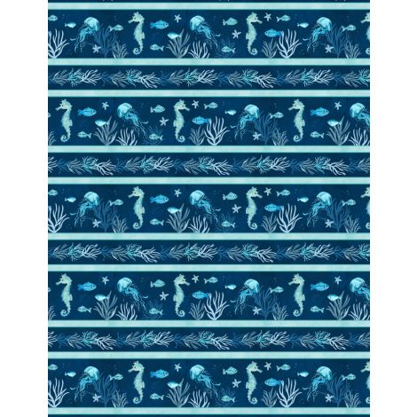 Underwater Wonders - Repeating Stripe - Deep Blue 44" / 45" Fabric Per Yard
