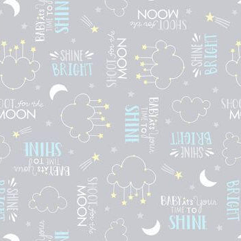 Baby's Adventure - Word Toss - Gray 44" / 45" Fabric Per Yard