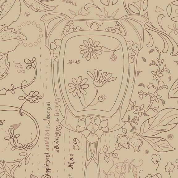 Marcus Fabrics Dressmaker embroidery beige quilting cotton by Dawn Heese