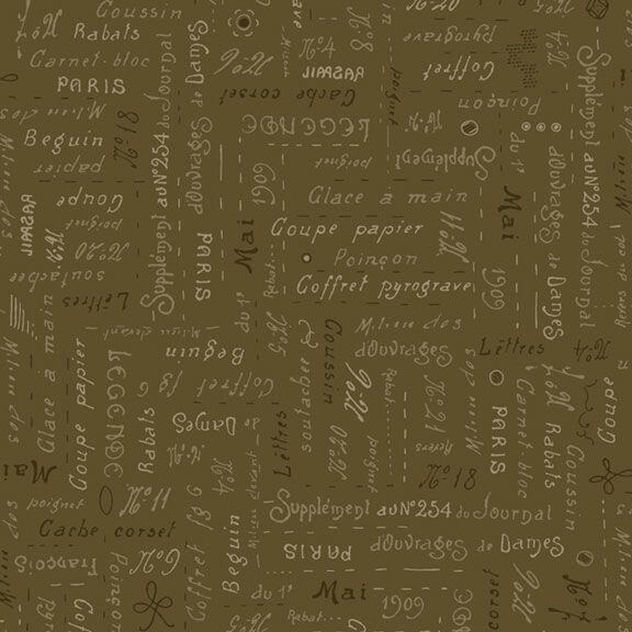 Dressmaker - Script - Olive 44" / 45" Fabric Per Yard