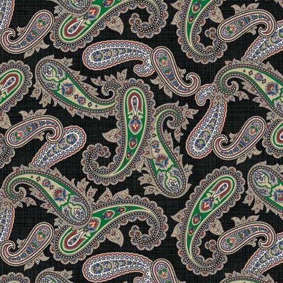 Full House - Paisley - Black 44" / 45" Fabric Per Yard
