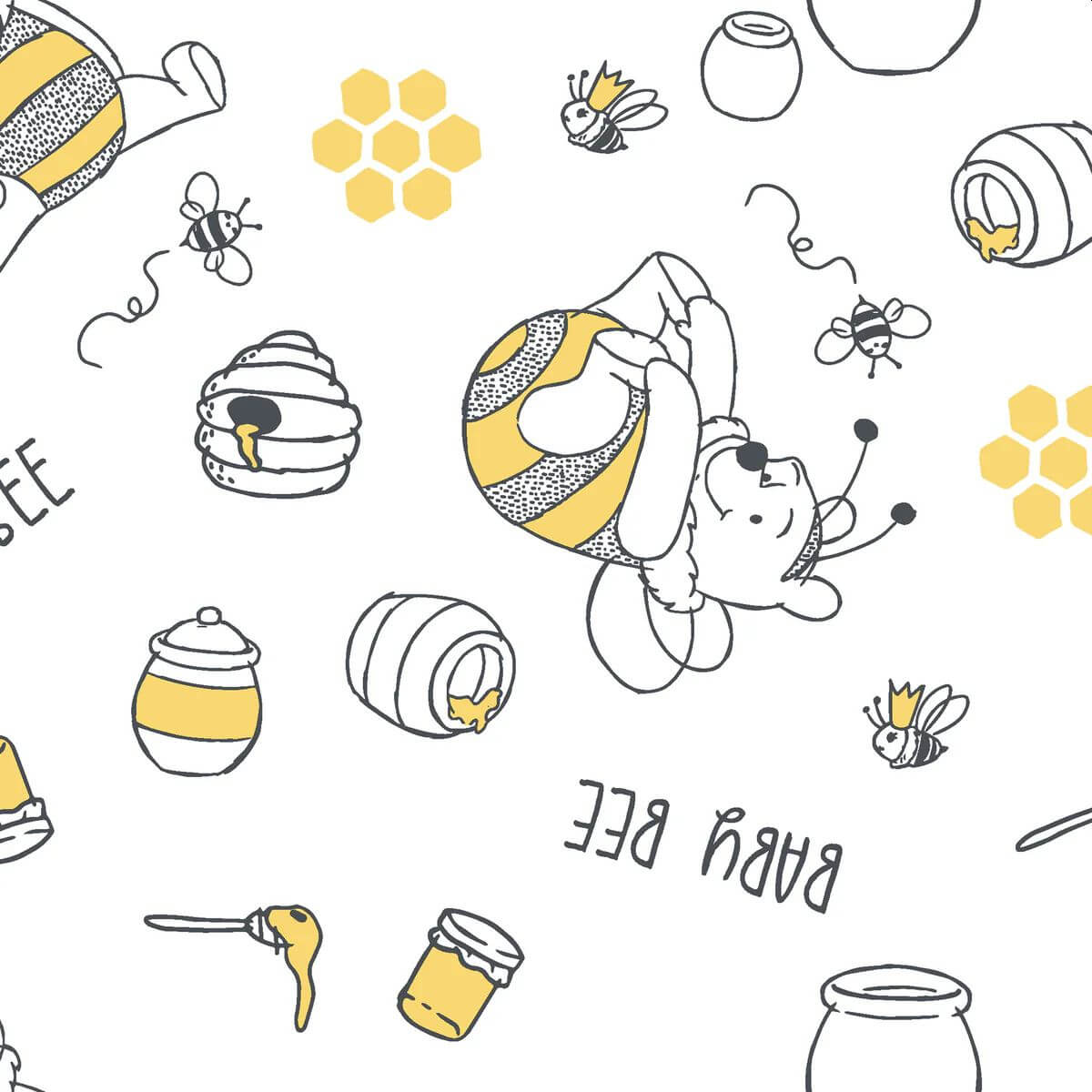 Winnie the Pooh - Baby Bee - White 44" / 45" Fabric Per Yard