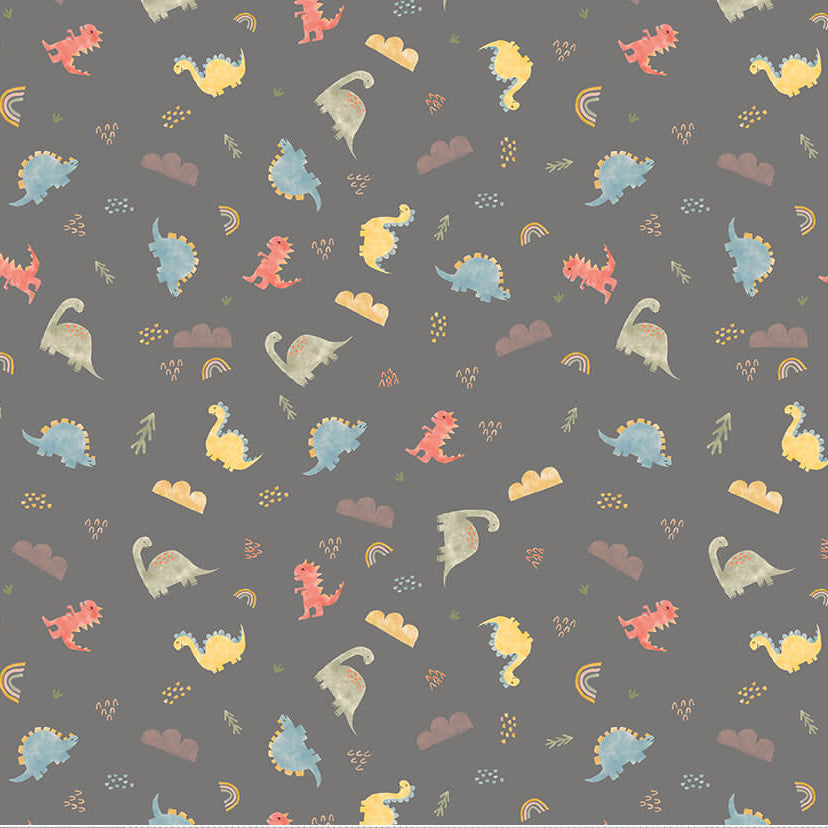 Flannel Dinos - Main - Gray 44" / 45" Fabric Per Yard