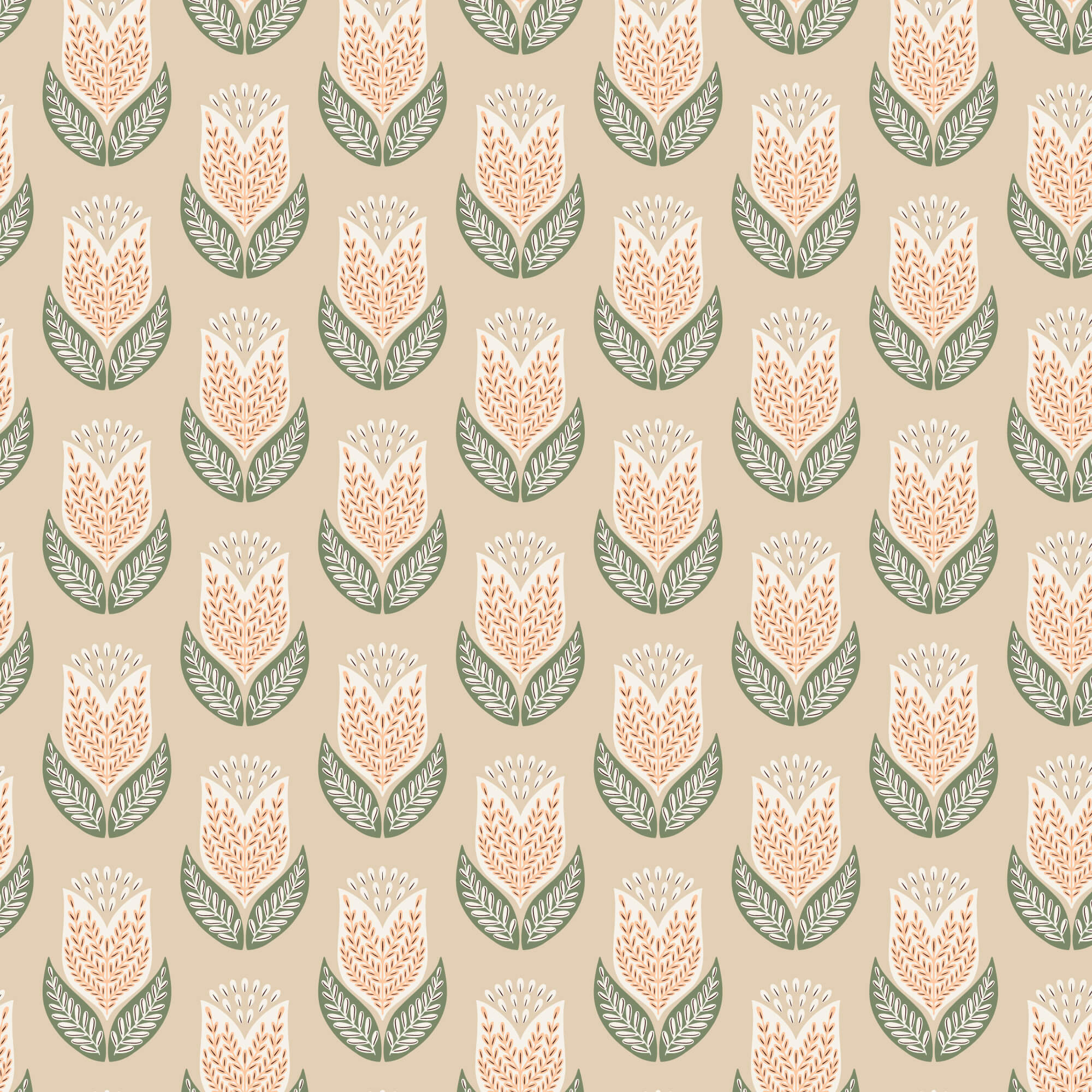 Honey Garden - Tulips - Tan 44" / 45" Fabric Per Yard