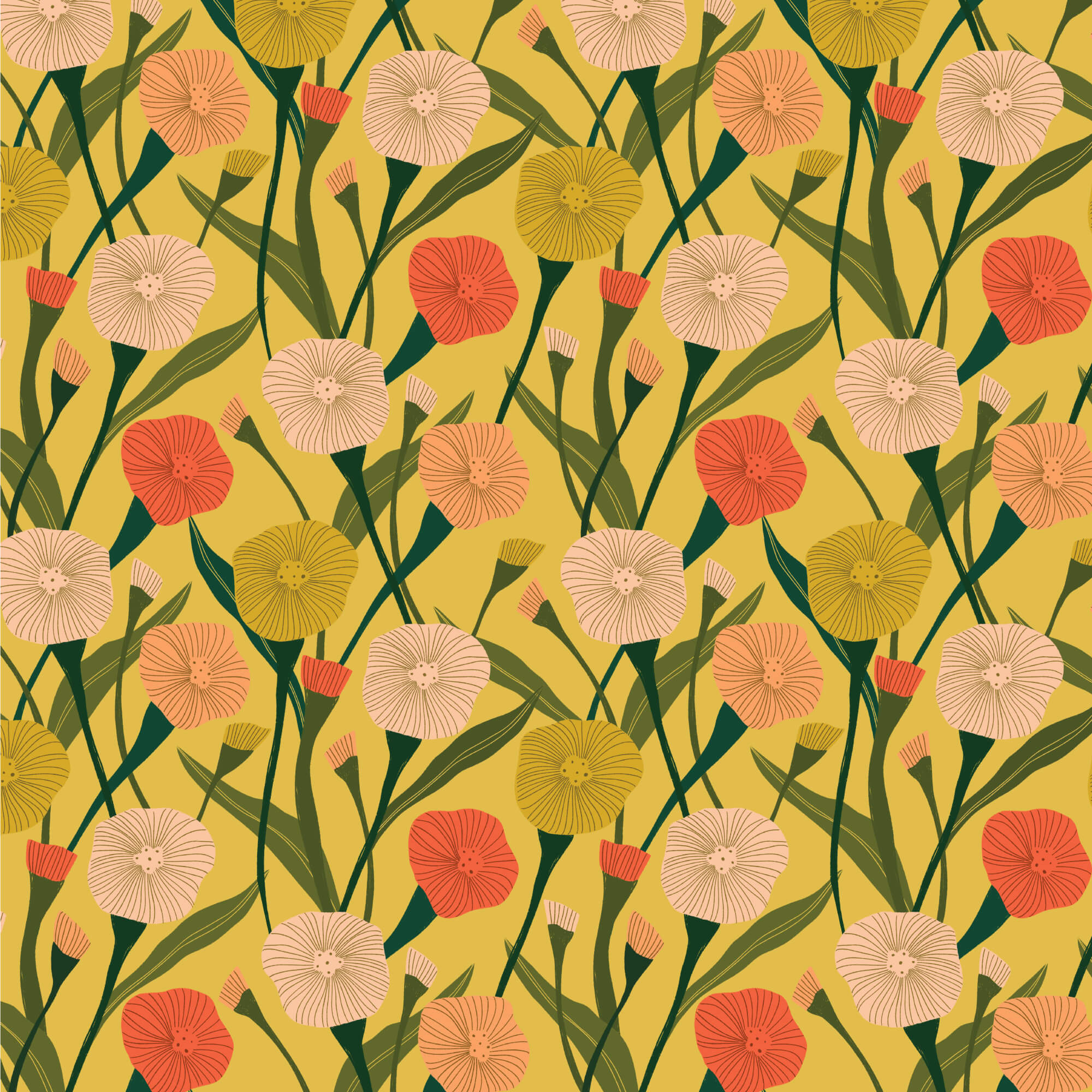 Poppy Fields - Poppy Vines 44" / 45" Fabric Per Yard
