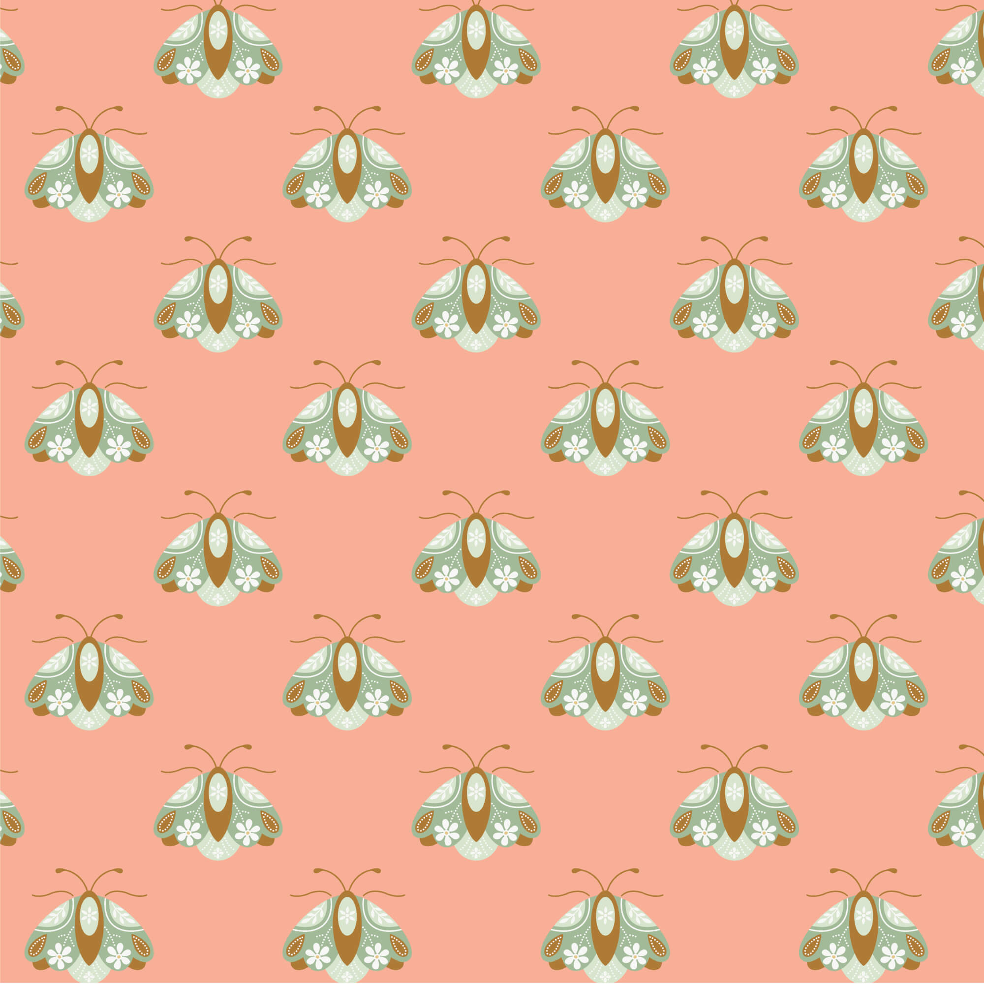 Vintage Charm - Little Moth - Coral 44" / 45" Fabric Per Yard