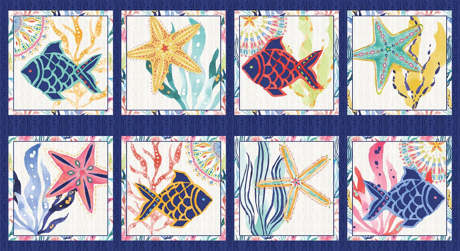 Along the Coast - Fish Blocks Panel (24" x 44")