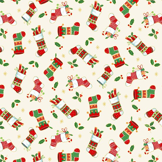 Makower Merry Christmas tossed stockings quilting cotton