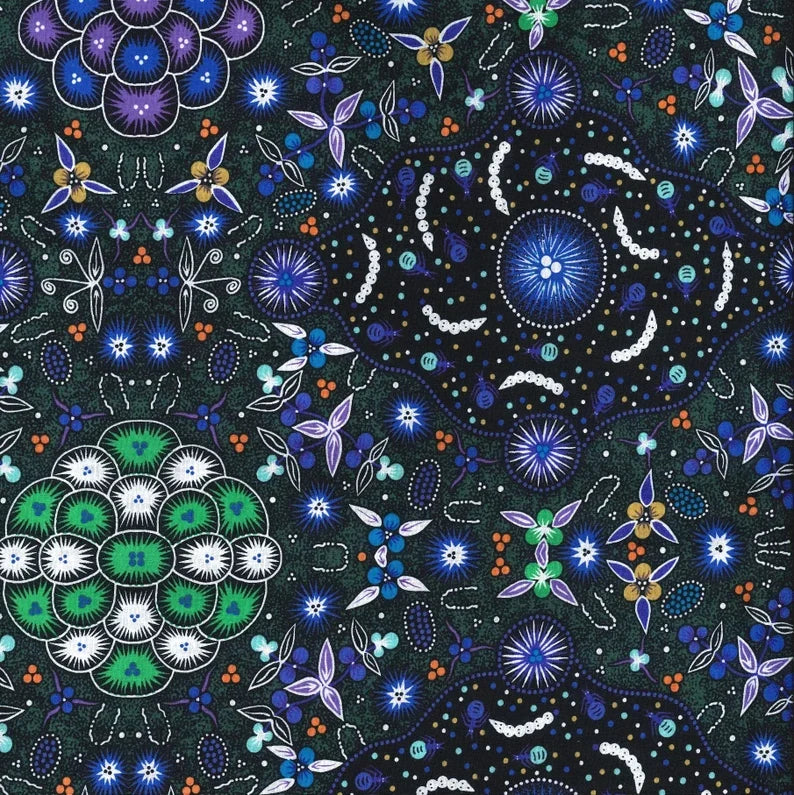 Bush Lemon Blue quilting fabric by M and S Textiles Australia