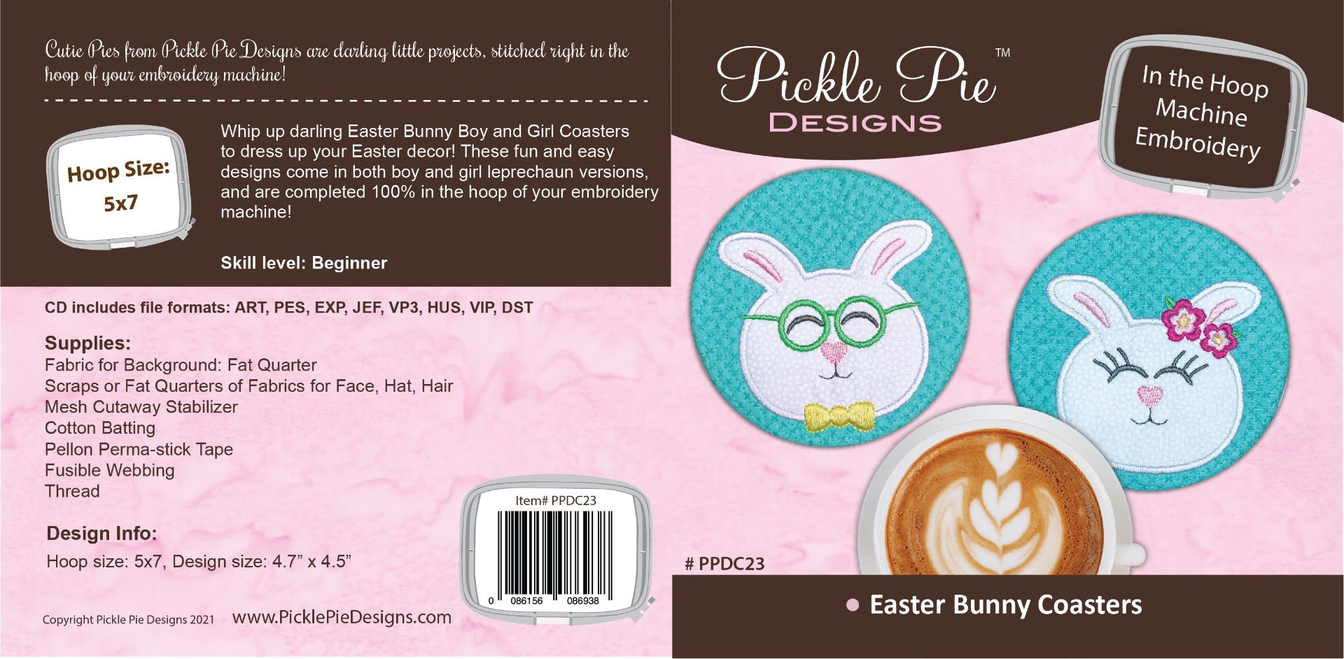 Easter Bunny Coasters In the Hoop Embroidery Design Collection