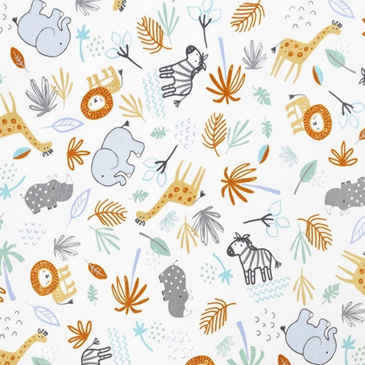 Dusty Blue Jungle Friends Digital Cuddle 58/60" Fabric Per Yard