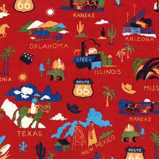 Red The Mother Road Route 66 Cotton 44"/45" Fabric Per Yard