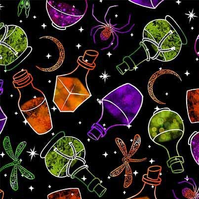 ILLUMINATED POTION Black 44"/45" Cotton Fabric Per Yard