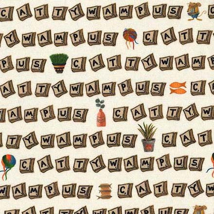 Cream Cattywampus Purrsuit of Coffeeness Cotton 44"/45" Fabric Per Yard
