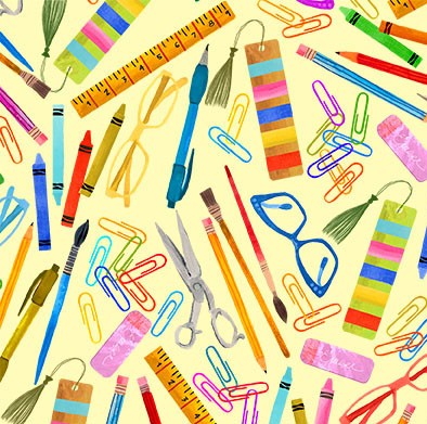 Yellow On My Desk Books are Magic Cotton 44"/45" Fabric Per Yard