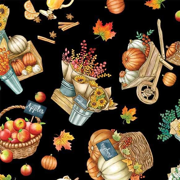 Autumn Scenes Multicolor 44"/45" Cotton Fabric Per Yard