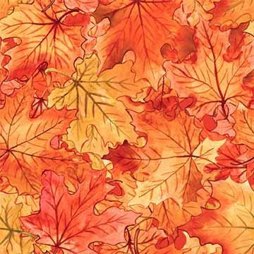 Fallen Leaves Orange 44"/45" Cotton Fabric Per Yard