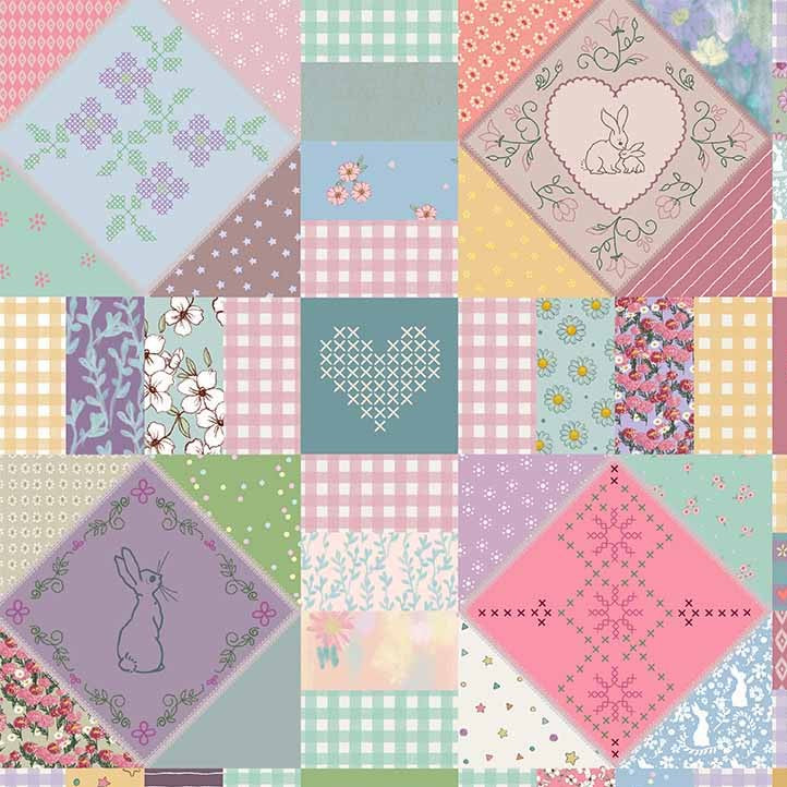 Patchwork Artwork Multicolor 44"/45" Cotton Fabric Per Yard