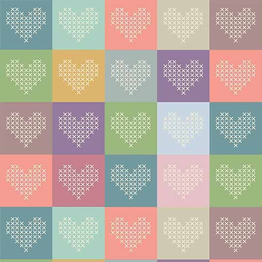 Cross Stitch Heart Multicolor 44"/45" Cotton Fabric Per Yard