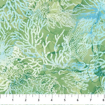 Northcott Whale Song light green coral quilting cotton