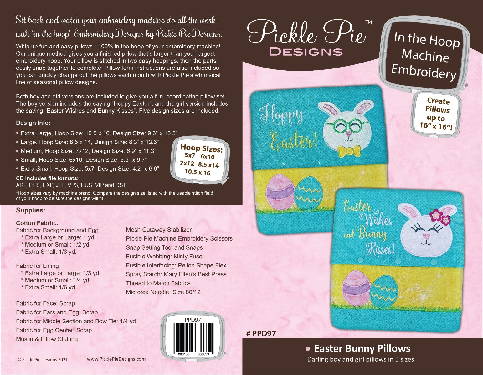 Easter Bunny Pillows In the Hoop Embroidery Design Collection