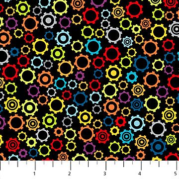 Northcott Rollicking Robots black kids novelty quilting cotton fabric