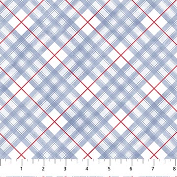 Northcott Little Donkey's Christmas diagonal check blue