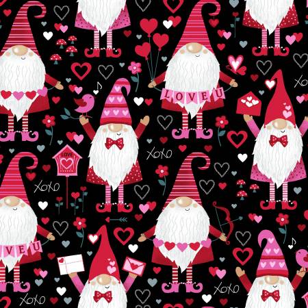 Maywood Studio Spring Holidays red love gnomes quilting cotton