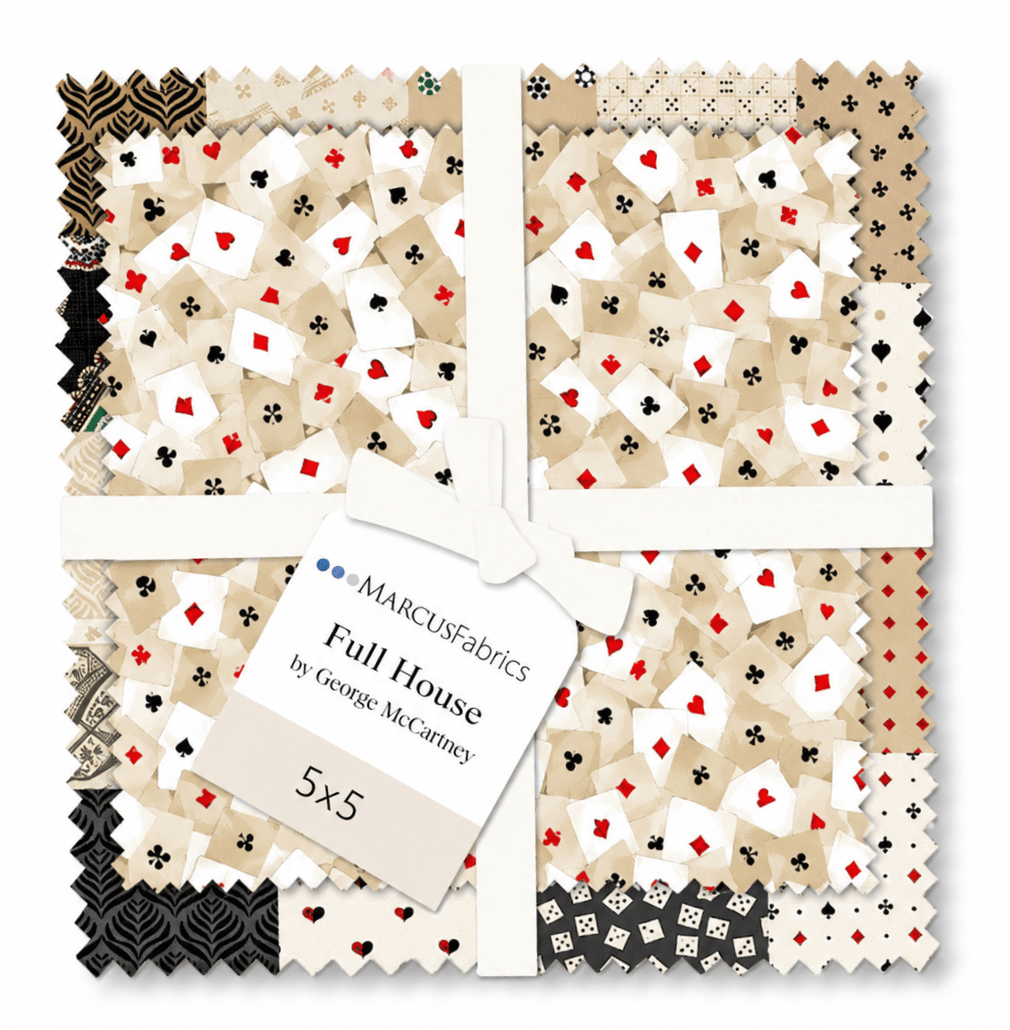 Full House 5x5 charm pack by George McCartney for Marcus Fabrics, 42 cotton squares, card game themed prints