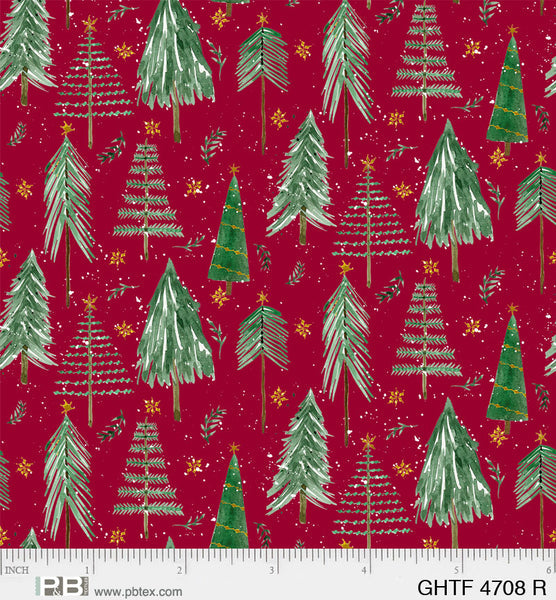 P&B Gnomes Home Tree Farm red tree print Christmas cotton
