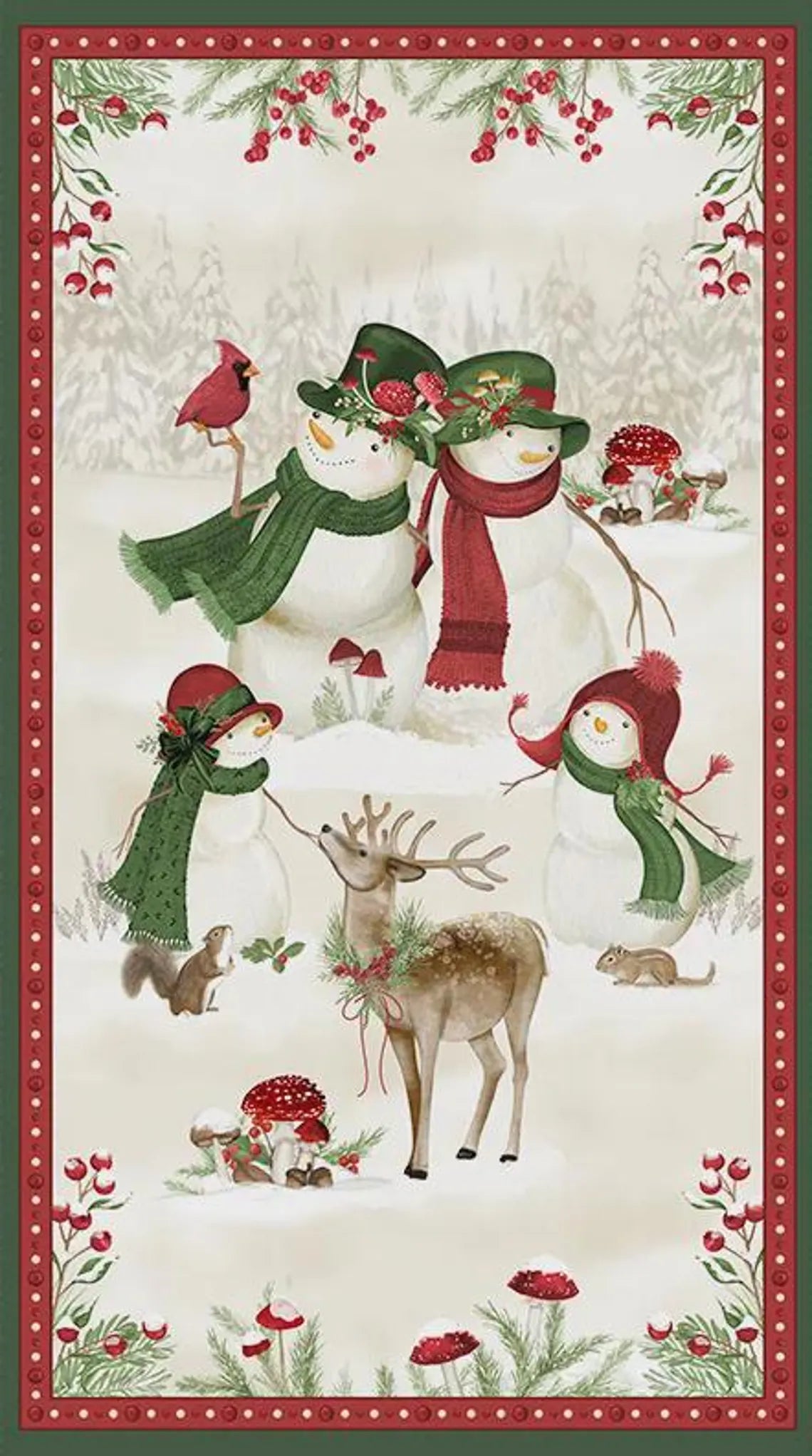Woodland Snowmen fabric panel