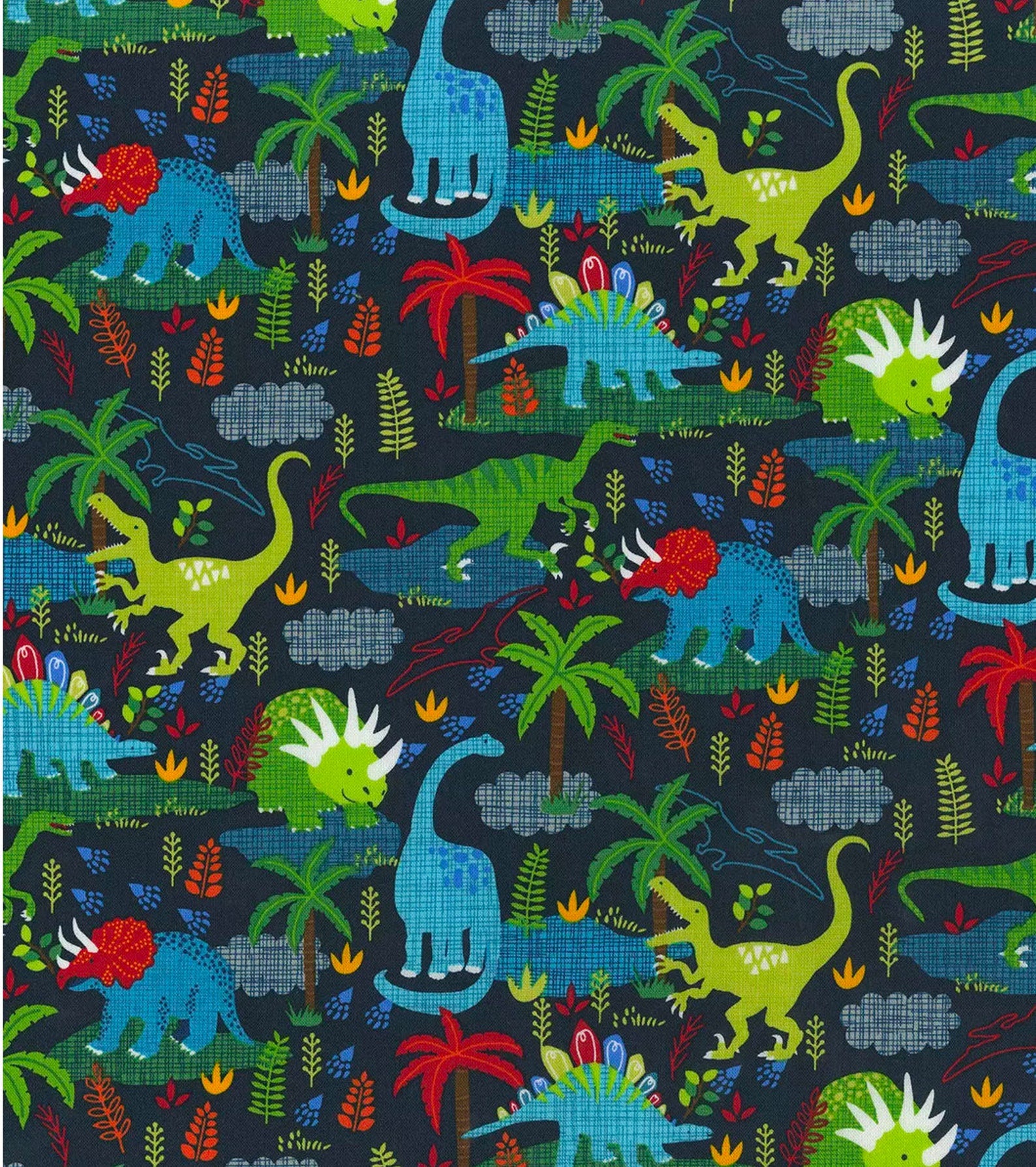 Dinos on Navy Cotton 43"/44" Fabric Per Yard